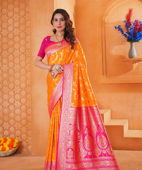 Soft Silk Weaving Saree With Banarasi Jari Work Designer Sari With Blouse