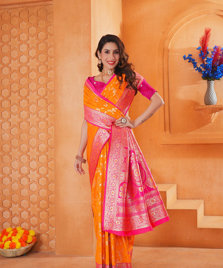 Soft Silk Weaving Saree With Banarasi Jari Work Designer Sari With Blouse
