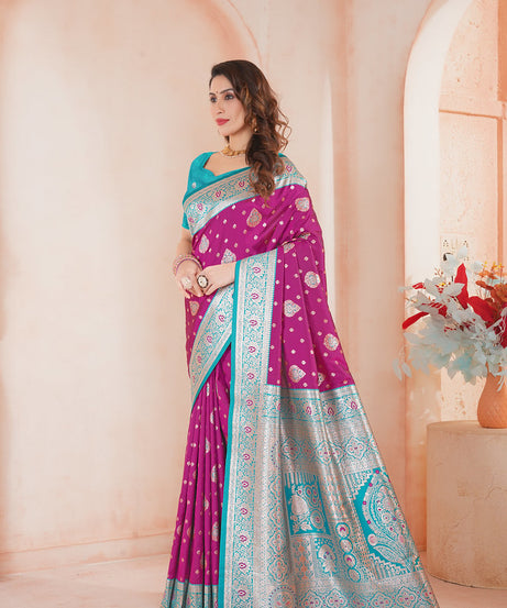 Soft Silk Weaving Saree With Banarasi Jari Work Saree With Blouse