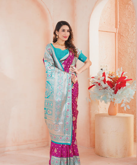 Soft Silk Weaving Saree With Banarasi Jari Work Saree With Blouse