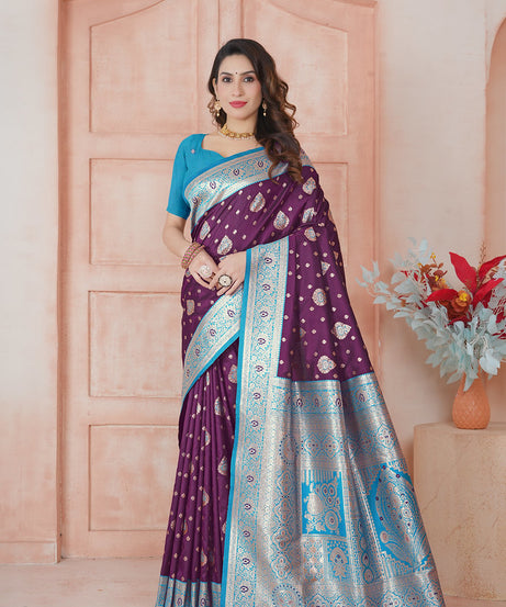 Soft Silk Weaving Saree With Banarasi Jari Work Saree With Blouse