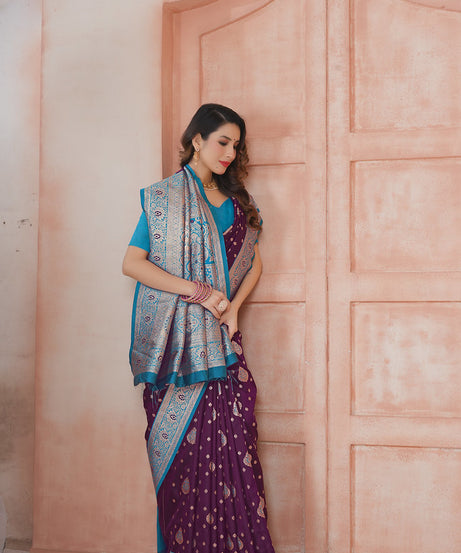 Soft Silk Weaving Saree With Banarasi Jari Work Saree With Blouse