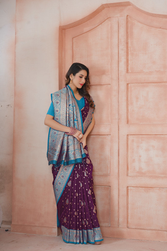 Soft Silk Weaving Saree With Banarasi Jari Work Saree With Blouse
