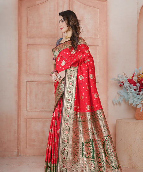 Soft Silk Weaving Saree With Banarasi Jari Work Saree With Blouse