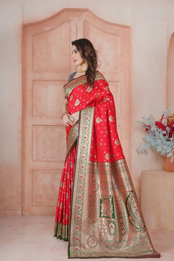 Soft Silk Weaving Saree With Banarasi Jari Work Saree With Blouse
