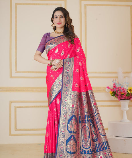 Soft Silk Weaving Saree With Banarasi Jari Designer Sari With Blouse