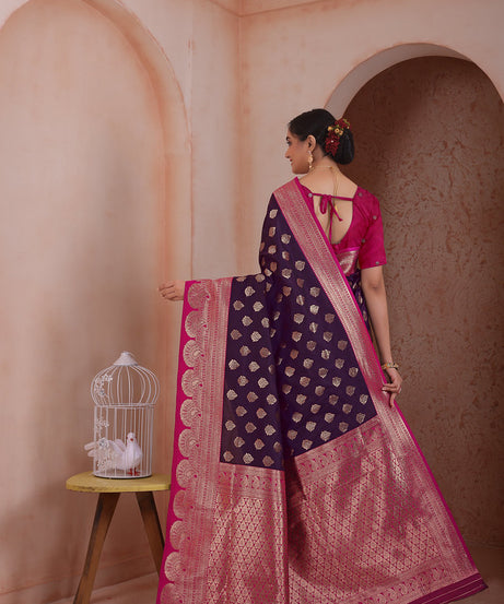 Soft Silk Weaving Saree With Banarasi Jari Work Traditional Sari With Blouse