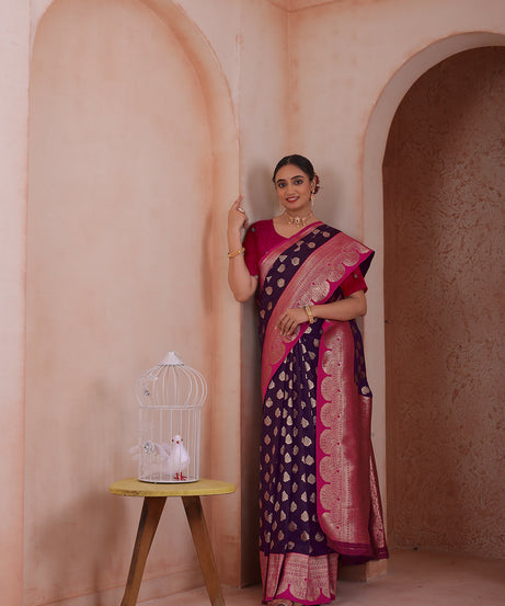 Soft Silk Weaving Saree With Banarasi Jari Work Traditional Sari With Blouse