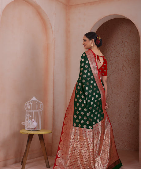 Soft Silk Weaving Saree With Banarasi Jari Work Traditional Sari With Blouse