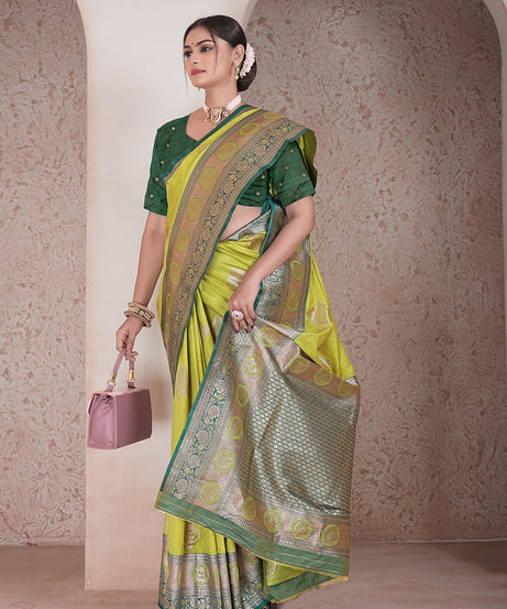 Traditional Soft Silk Saree Weaving Heavy Banarasi Pallu Sari With Blouse