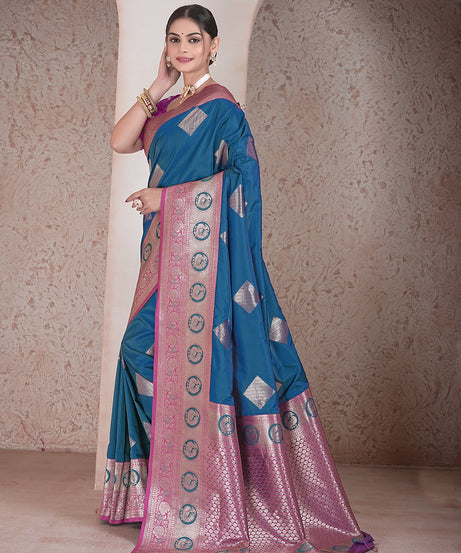 Traditional Soft Silk Saree Weaving Heavy Banarasi Pallu Sari With Blouse