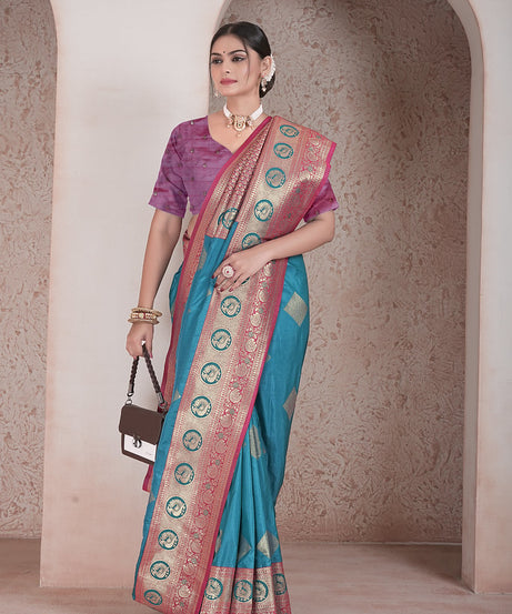 Traditional Soft Silk Saree Weaving Heavy Banarasi Pallu Sari With Blouse