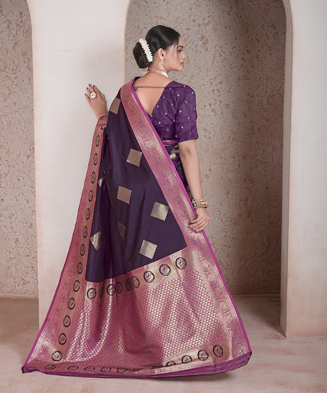 Traditional Soft Silk Saree Weaving Heavy Banarasi Pallu Sari With Blouse