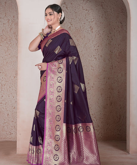 Traditional Soft Silk Saree Weaving Heavy Banarasi Pallu Sari With Blouse