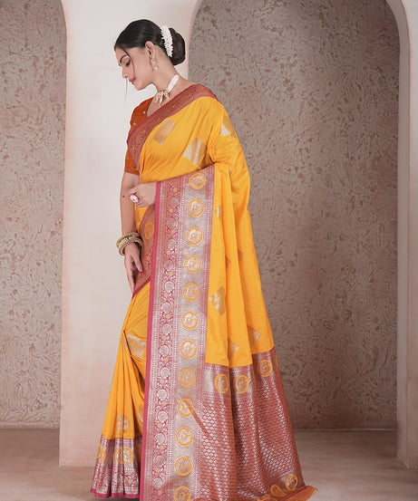 Traditional Soft Silk Saree Weaving Heavy Banarasi Pallu Sari With Blouse
