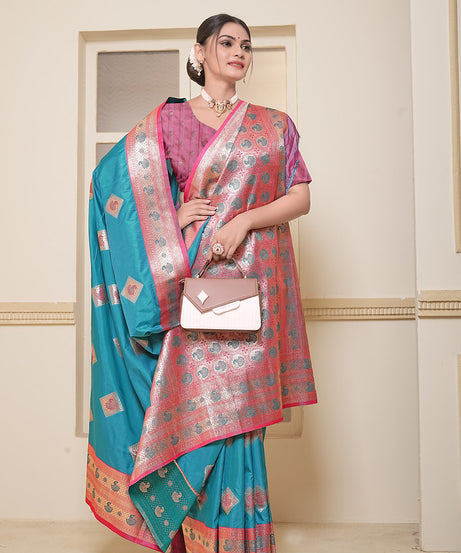 Women's Soft Silk Beautiful Sari Heavy Banarasi Saree With Blouse