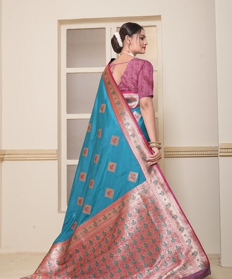 Women's Soft Silk Beautiful Sari Heavy Banarasi Saree With Blouse