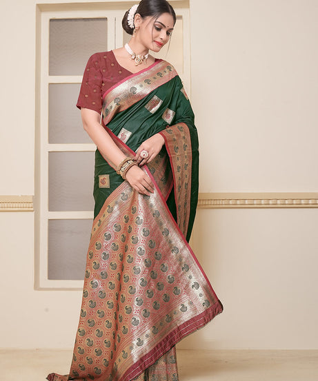 Women's Soft Silk Beautiful Sari Heavy Banarasi Saree With Blouse