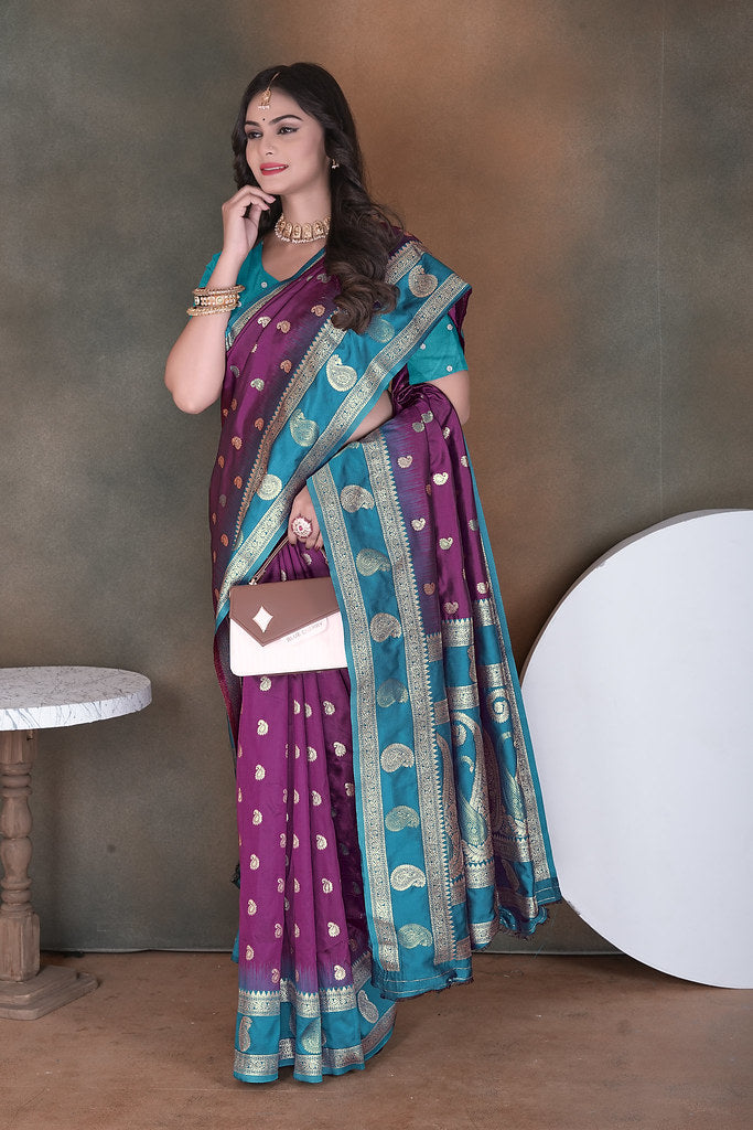 Wedding Wear Soft Silk Saree Weaving  Heavy Banarasi Sari With Blouse