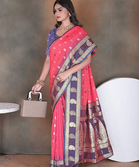 Wedding Wear Soft Silk Saree Weaving  Heavy Banarasi Sari With Blouse