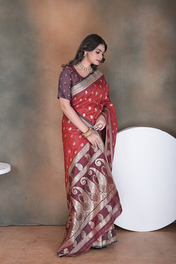 Wedding Wear Soft Silk Saree Weaving  Heavy Banarasi Sari With Blouse