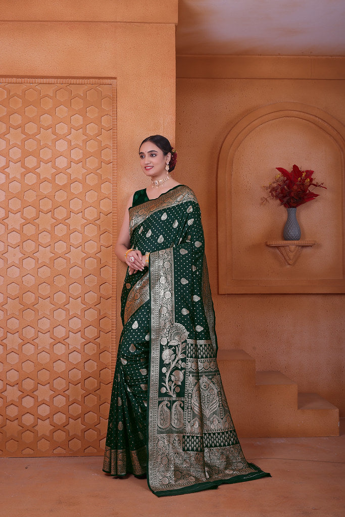 Women's Soft Silk Sari Beautiful Traditional Heavy Banarasi Saree With Blouse