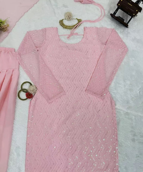 Full Stitched Faux Georgette Top Chudidar With Dupatta