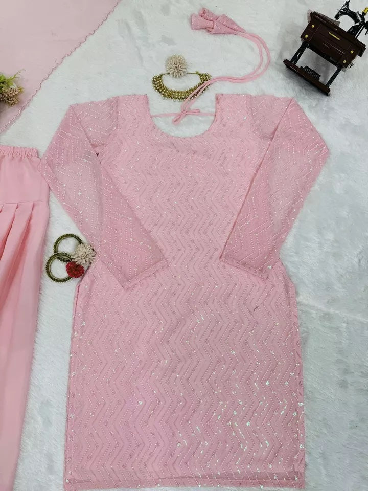 Full Stitched Faux Georgette Top Chudidar With Dupatta