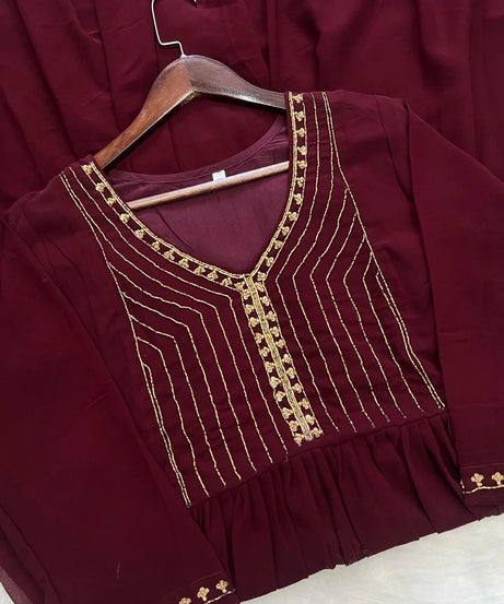 Full Stitched Traditional Wear Blooming Georgette Kurti Long Gown