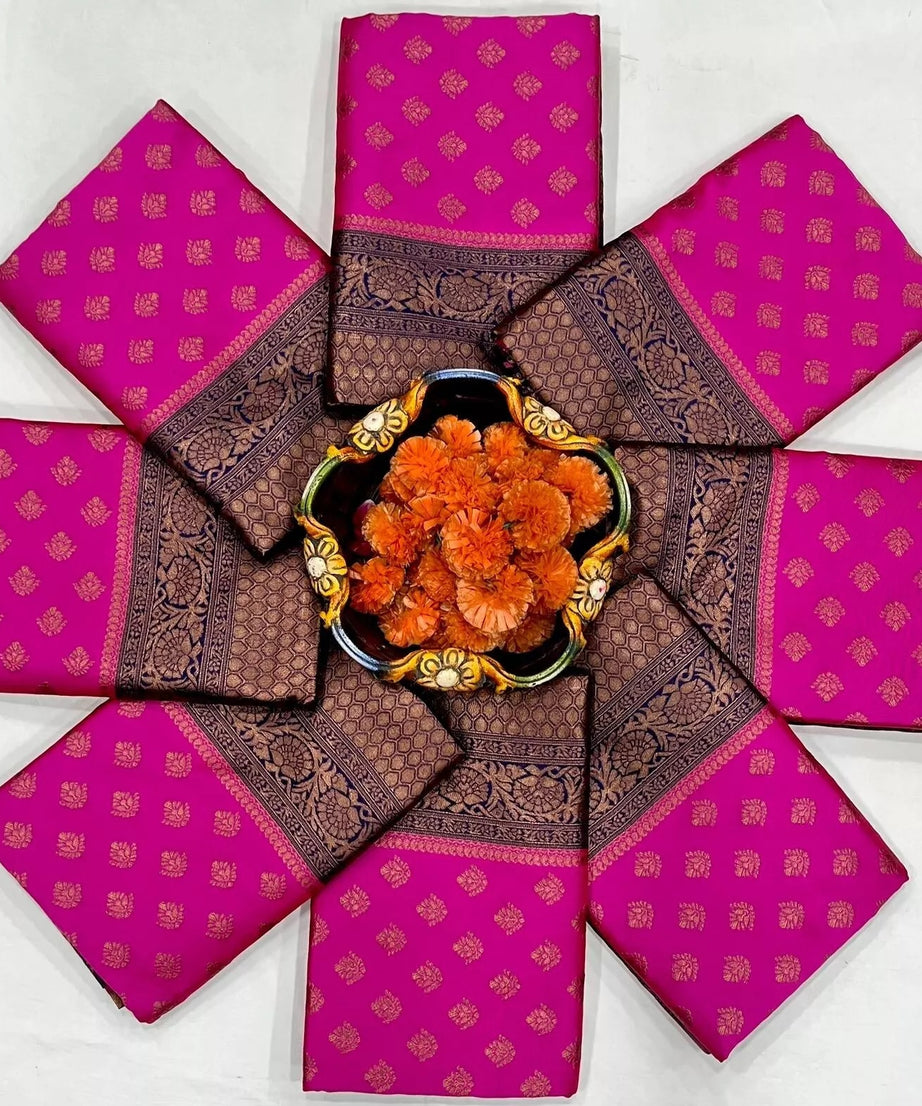 Traditional Soft Lichi Silk With  Jacquard Work  Sare & Blouse