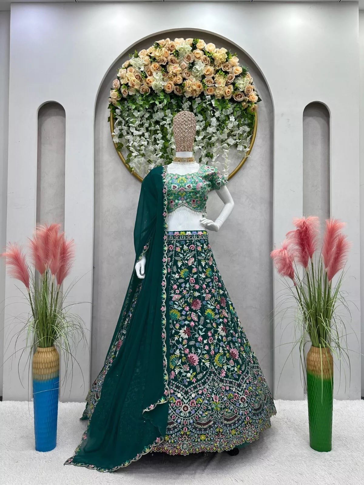 Georgette With Thread Sequence Work Lehenga Blouse & Dupatta