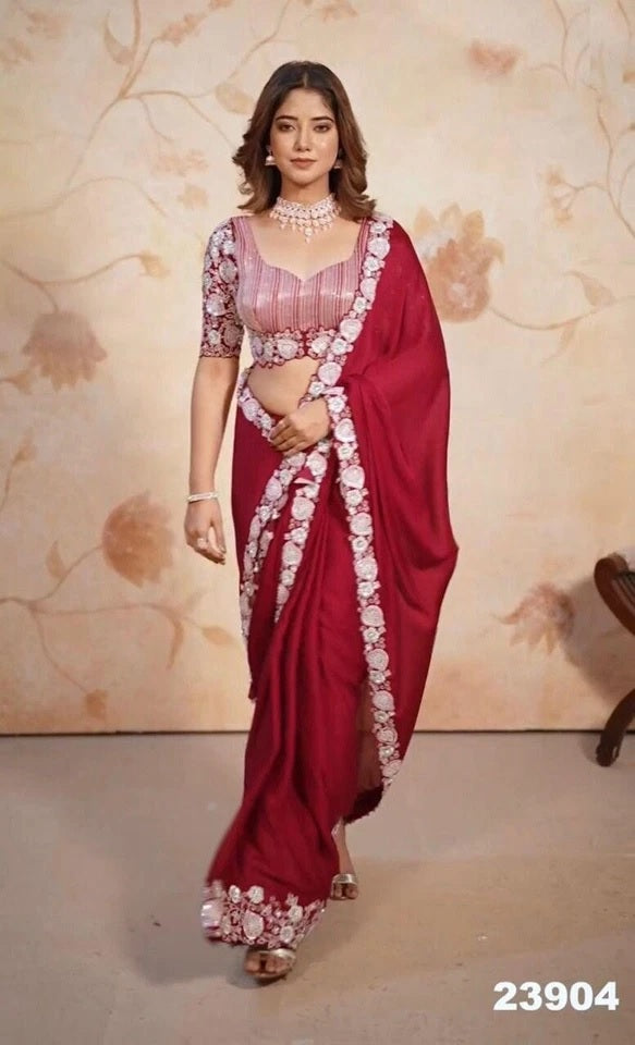 Soft Rangoli Silk With Embroidery,Sequence Work Wedding Party Wear Saree With Blouse11-KK