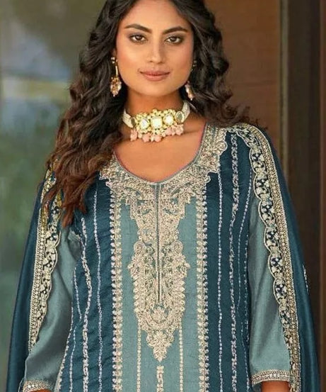 Heavy Vichitra With Embroidery Work Pakistani Top Bottom & Dupatta