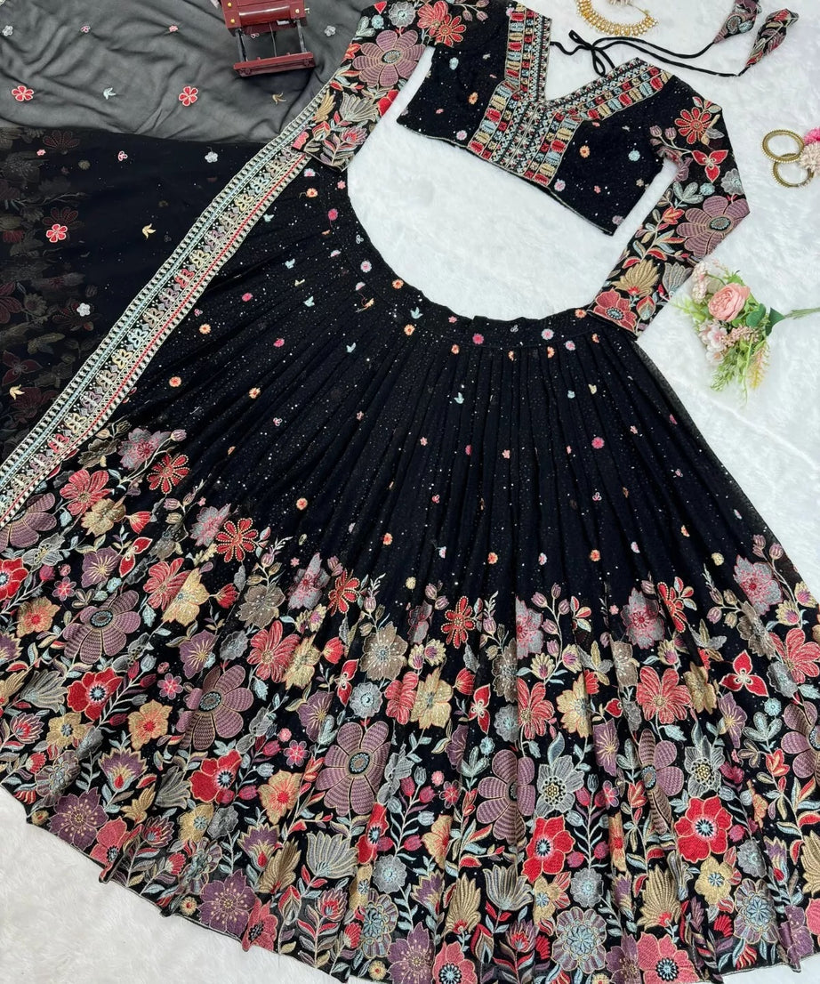 Georgette With Sequence Work  Lehenga Blouse & Dupatta
