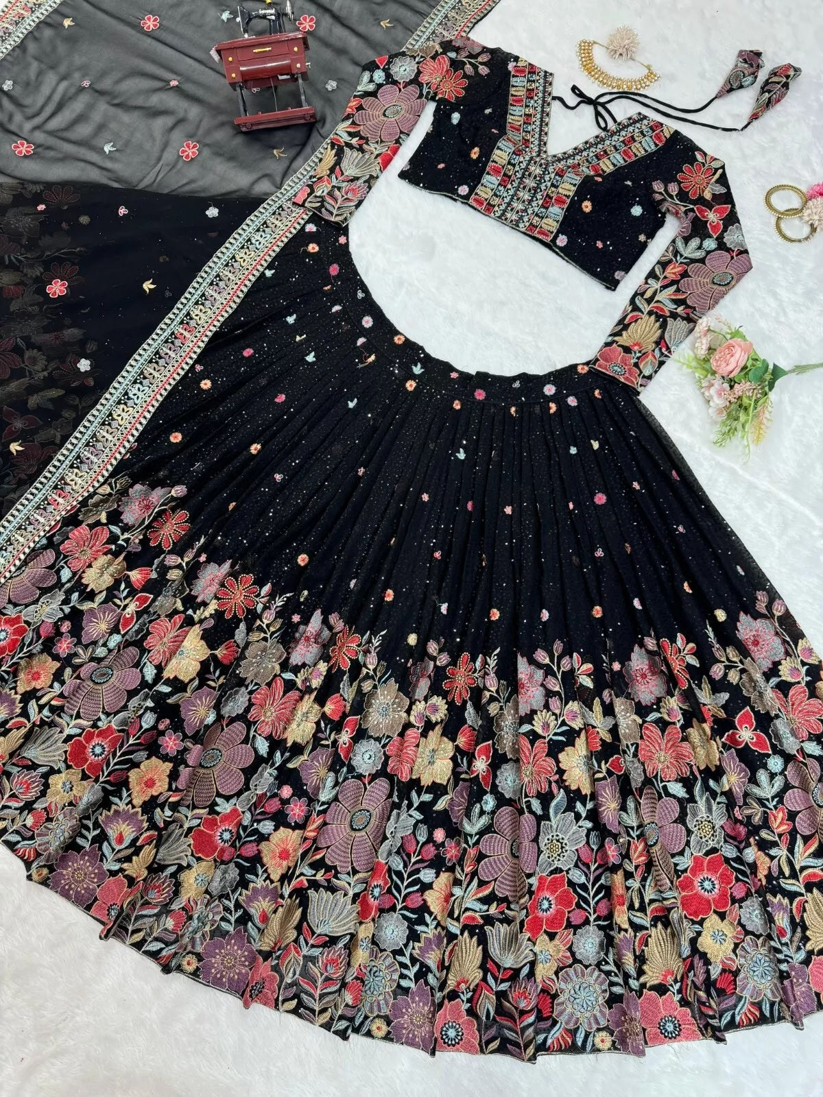 Georgette With Sequence Work  Lehenga Blouse & Dupatta