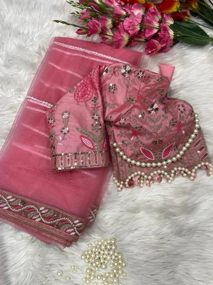 Heavy Soft Net With Embroidery And Sequence Work wedding Party wear Saree And Blouse 11-KK