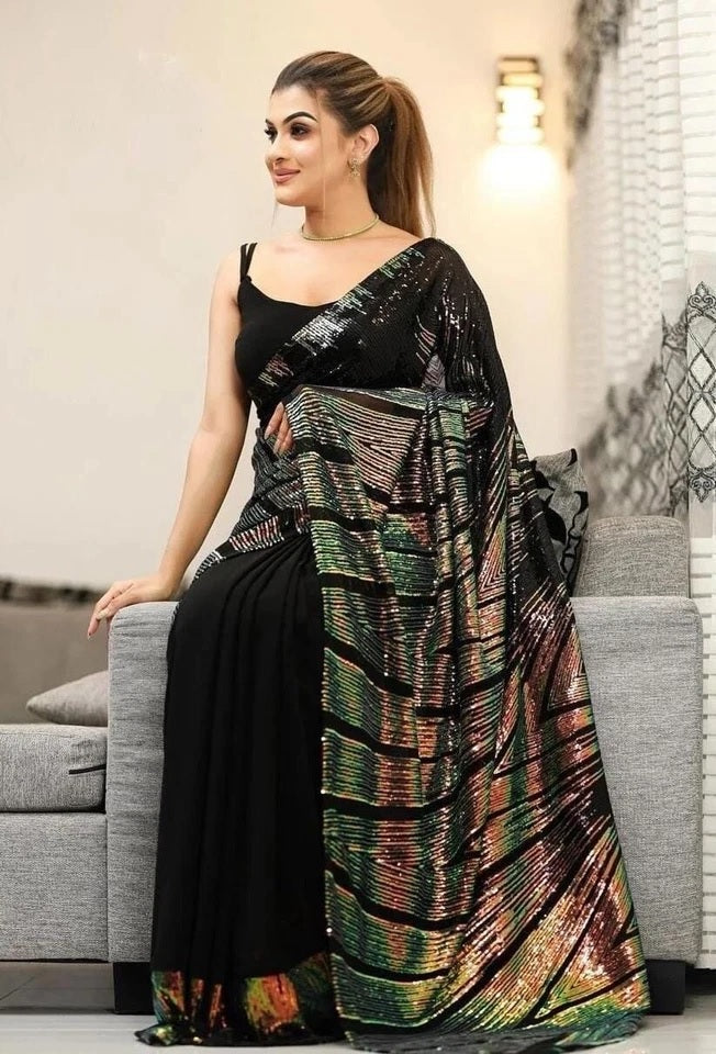 Traditional Georgette Saree With Blouse,Function Wedding Sari