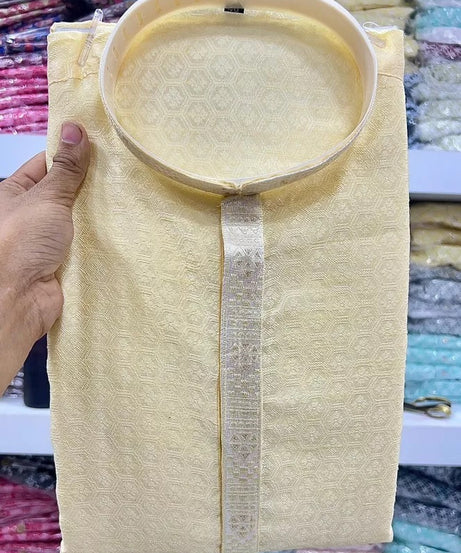 Heavy Jacquard Silk Beautiful Function Full Stitched Kurta Pajama For Men's