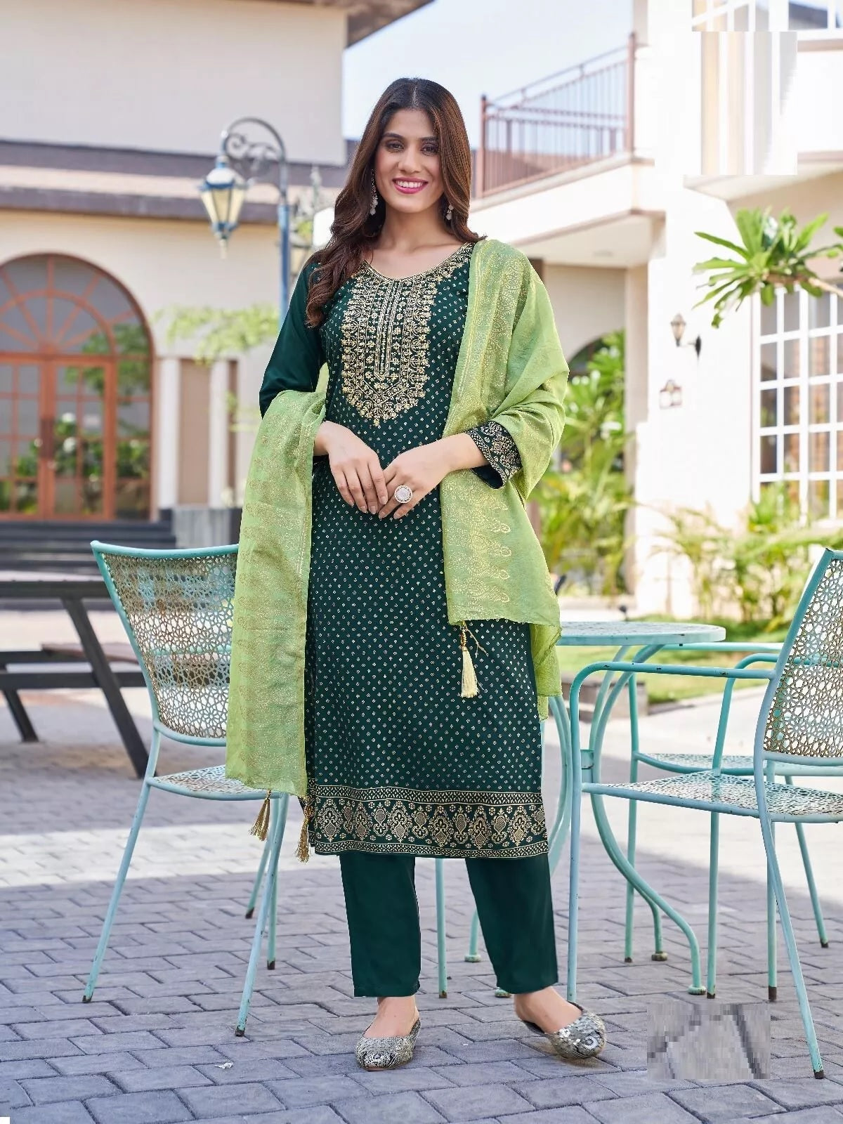 Bollywood Print With Embroidery Work Top Bottom & Dupatta
