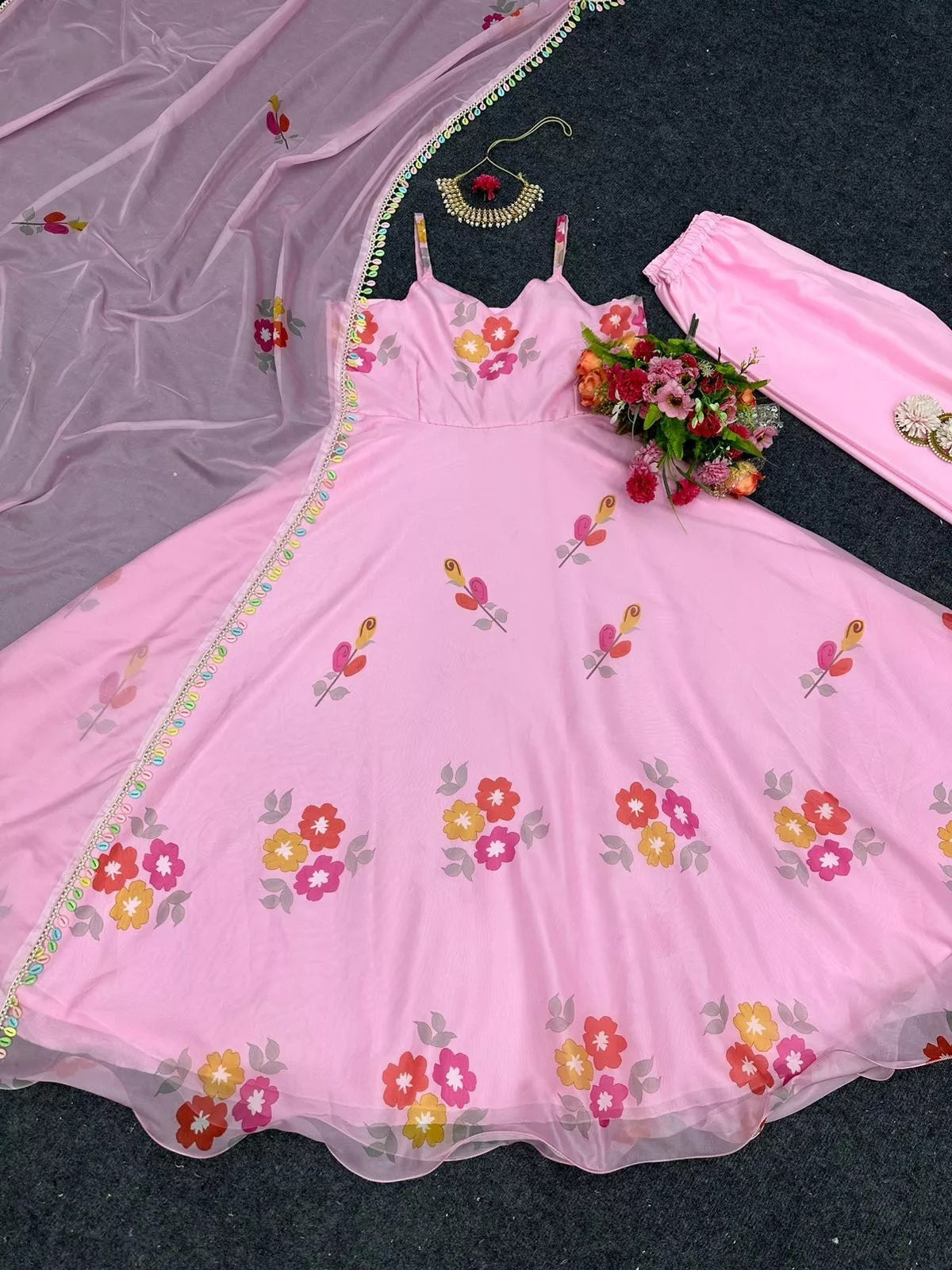 Silk Organza Stitched Beautiful Classic Anarkali Top Pant & Dupatta