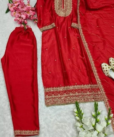 Heavy Pure Chinon Classic Stitched Kurti Bottom & Dupatta