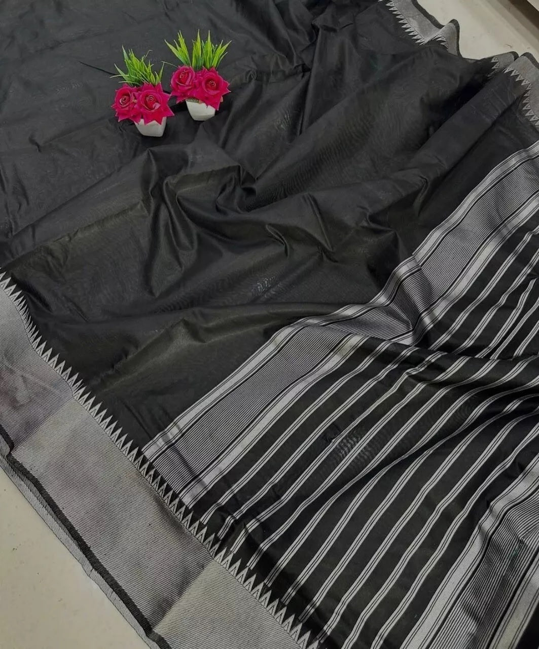 Black Faux Georgette Fancy Traditional Look Saree with Blouse
