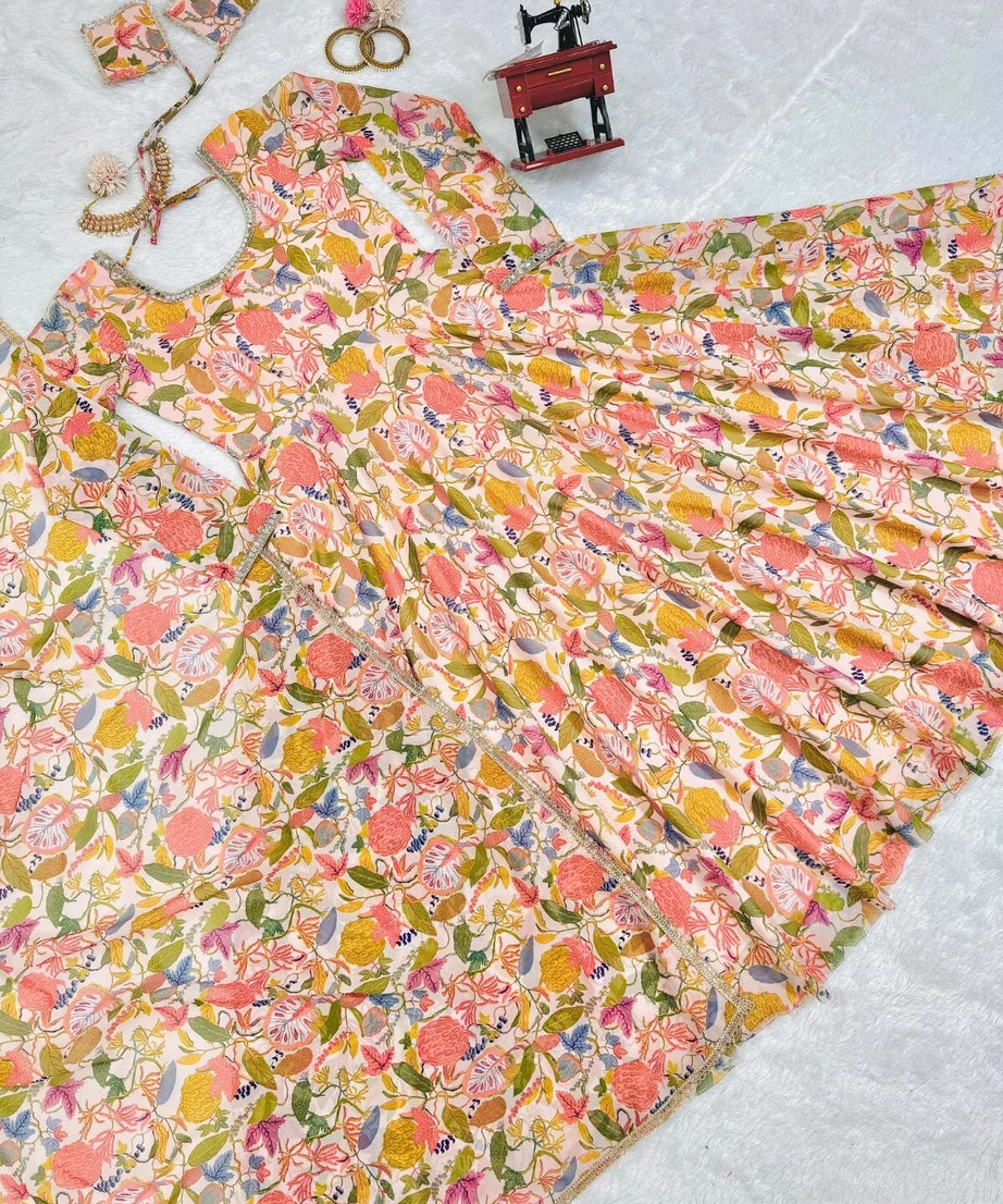 Georgette With Inner  Digital Print Mirror Work Anarkali Suit & Dupatta