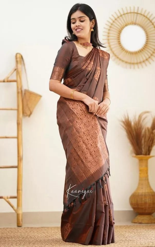 Soft Lichi Silk Rich Pallu Jacquard Work Saree With Blouse