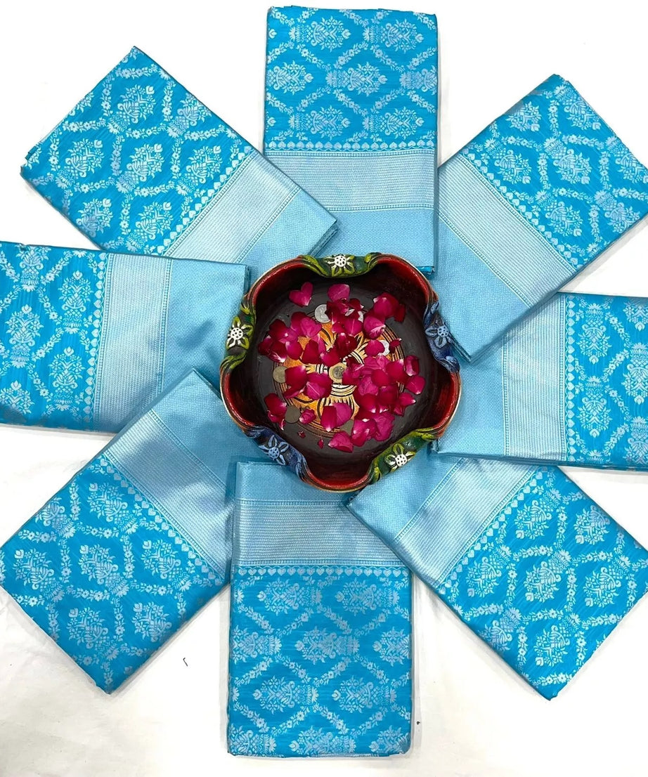 Sky Blue Latest Designer Exclusive Wedding Saree With Blouse