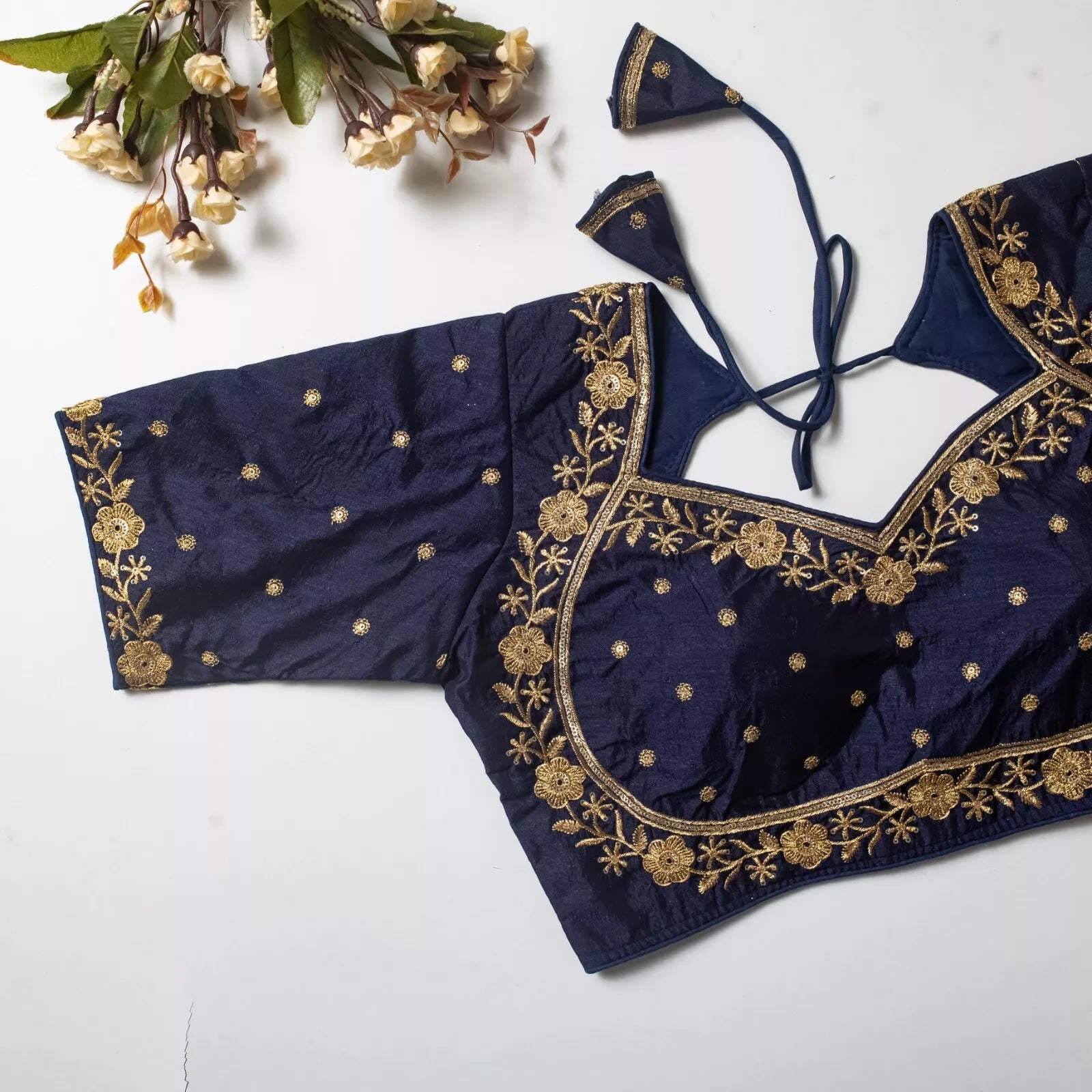Wedding Exclusive Full Stitched Olive Silk Blouse & Choli