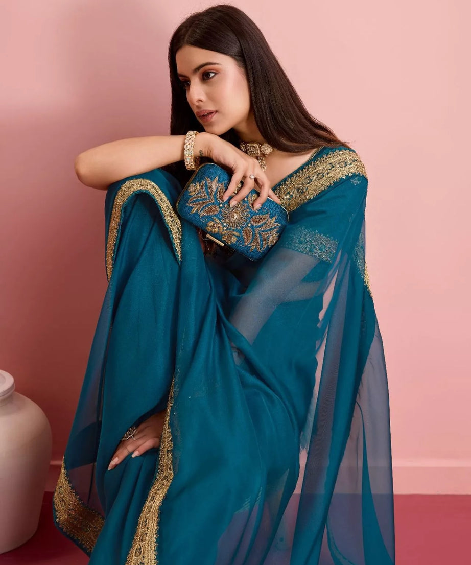 Tabby Silk Organza With Embroidery Lace Work Sari &  Blouse