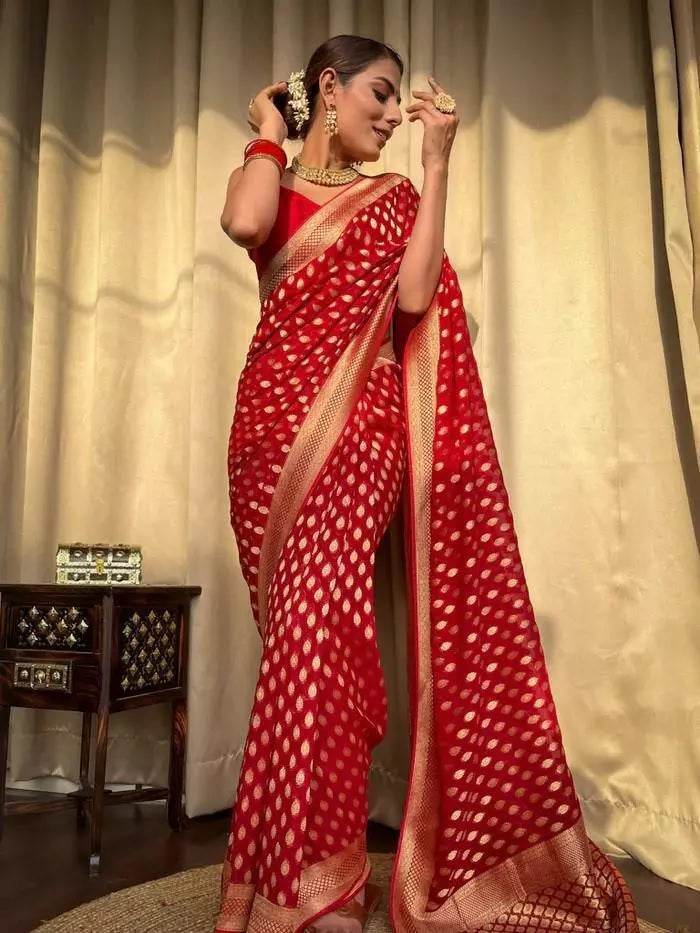 Banarasi Soft Silk Yellow Sari & Blouse