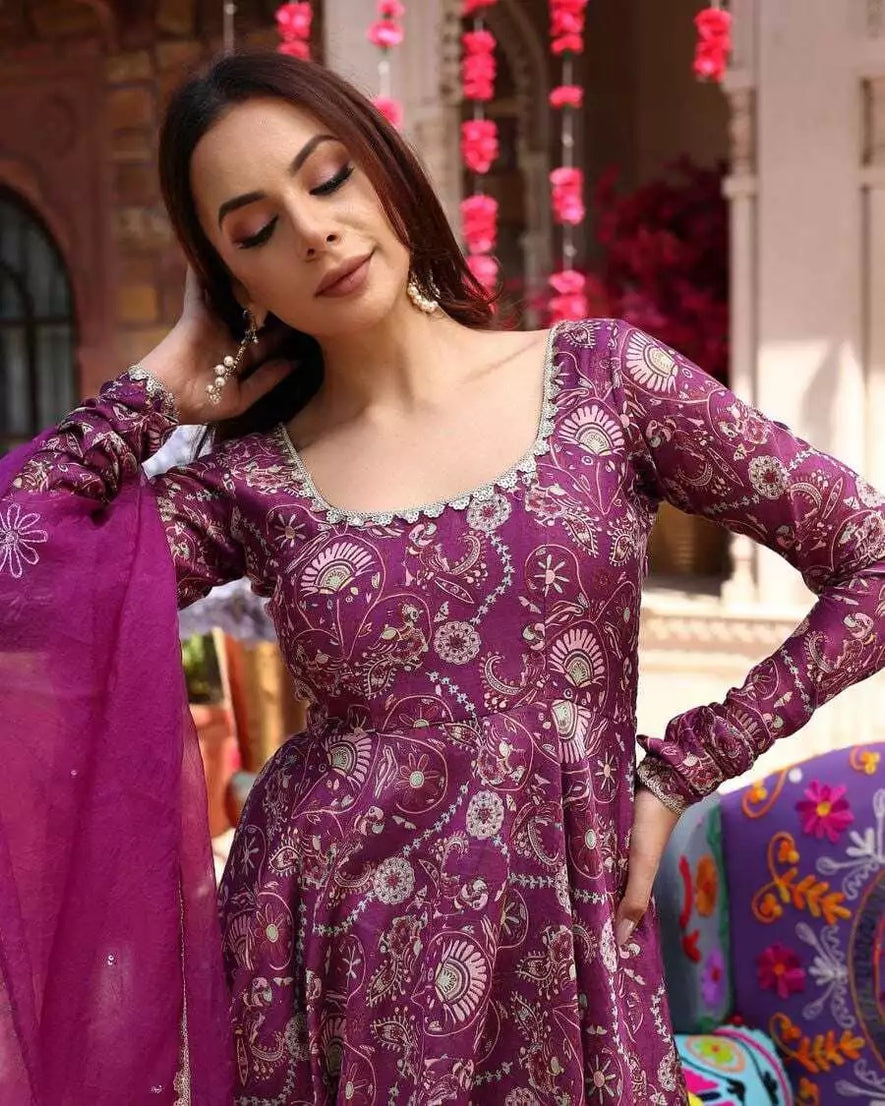 Faux Georgette Long Anarkali Gown & Dupatta