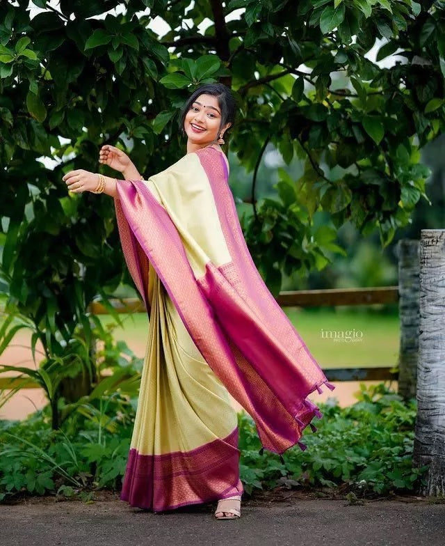 Soft Lichi Silk & Jacquard Work Saree With Blouse